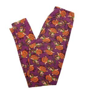 LULAROE Halloween Leggings Pumpkin Jack O Lantern Purple Orange Girl in Costume
